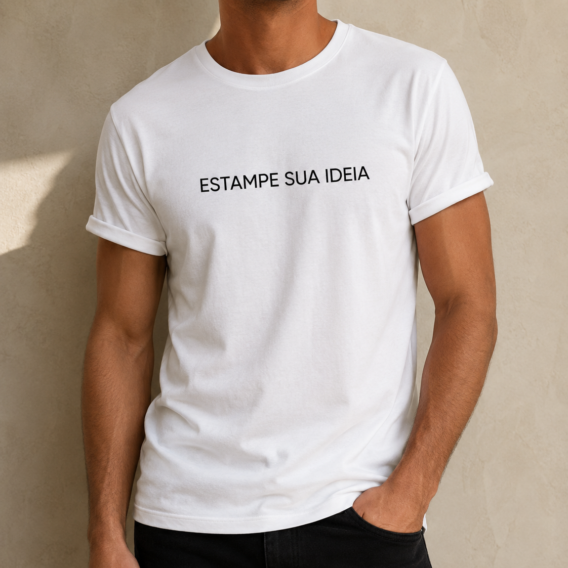 Camiseta Branca Masculina - Estampe Sua Ideia